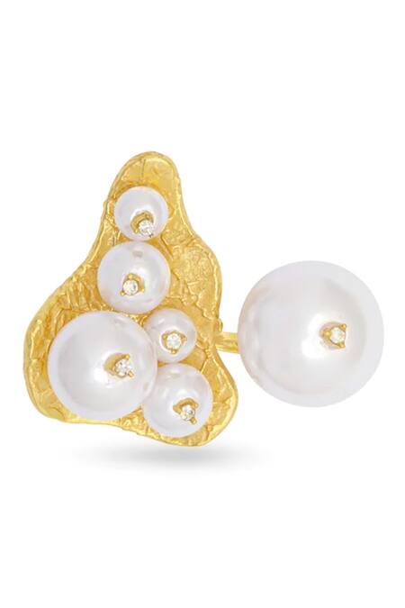 Buy_Mnsh_Gold Plated Pearls, Stones And Embellished Ring_Online_at_Aza_Fashions