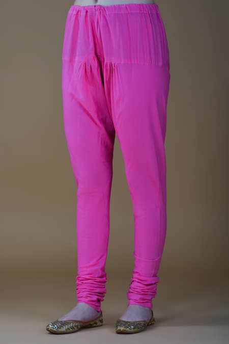 Nazar By Indu_Pink Cotton Sequins, Beads Round Neck 36 Kali Anarkali Pant Set _Online_at_Aza_Fashions