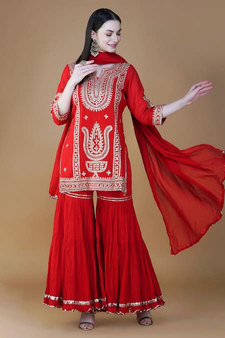 Nazar by Indu Gota Embroidered Short Kurta Gharara Set 