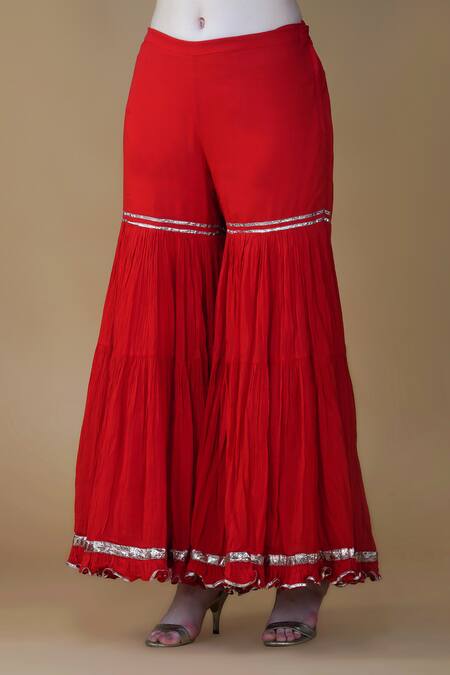 Buy_Nazar By Indu_Red Cotton Gota Patti V-neck Embroidered Short Kurta Gharara Set _Online_at_Aza_Fashions