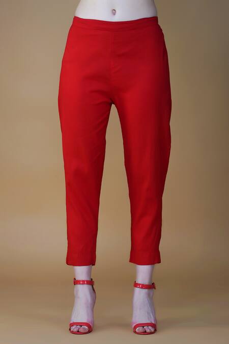 Buy_Nazar By Indu_Red Cotton Gota Patti V-neck Embroidered Kaftan And Pant Set _Online_at_Aza_Fashions