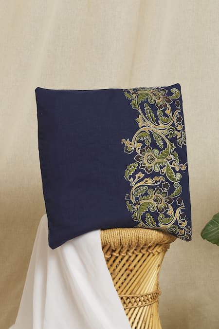 Inheritance India Blue Cotton Hand Block Print Bijnor Cushion Covers 2 Pcs Set