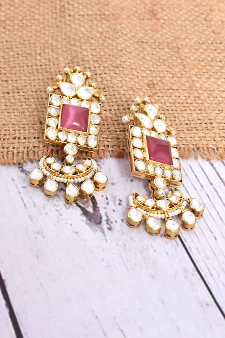 Ivorine Moon Stone Studded Dangler Earrings 