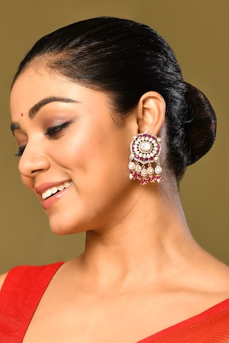 Ivorine Ruby Embellished Drop Earrings 