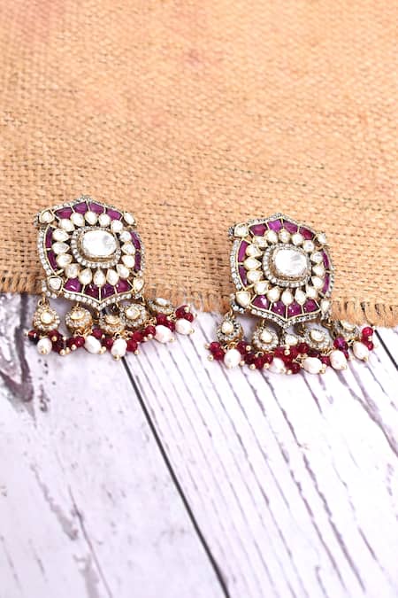 Ivorine Ruby Embellished Drop Earrings 