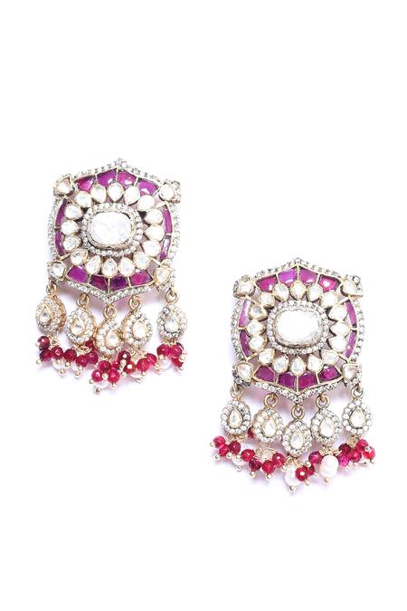 Buy_Ivorine_Red Diamonds, Stones Ruby Embellished Drop Earrings _Online_at_Aza_Fashions