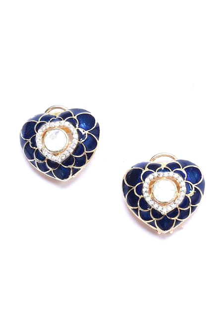 Buy_Ivorine_Blue Diamonds, Stones, Crystals Sapphire Embellished Heart Studs _Online_at_Aza_Fashions