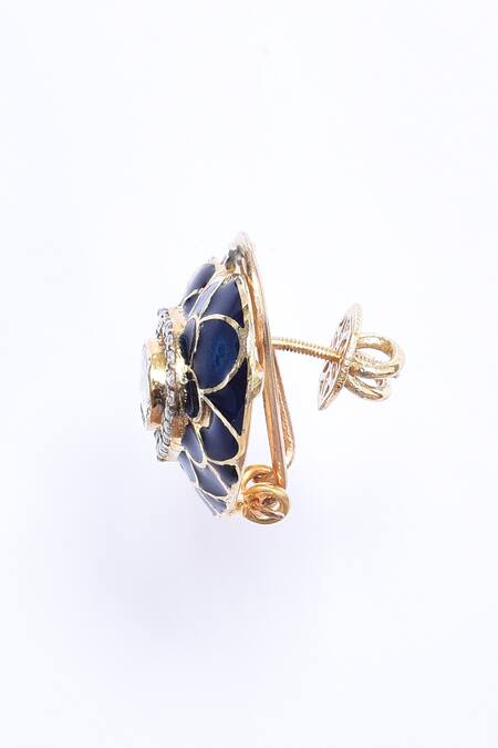Shop_Ivorine_Blue Diamonds, Stones, Crystals Sapphire Embellished Heart Studs _Online_at_Aza_Fashions