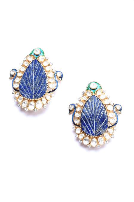 Buy_Ivorine_Blue Diamonds, Stones Embellished Peacock Stud Earrings_Online_at_Aza_Fashions