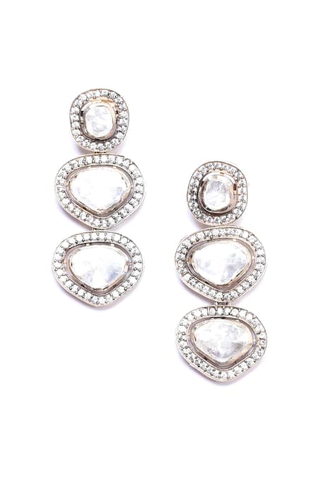 Buy_Ivorine_White Crystals, Diamonds Embellished Tiered Dangler Earrings _Online_at_Aza_Fashions