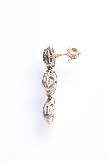 Shop_Ivorine_White Crystals, Diamonds Embellished Tiered Dangler Earrings _Online_at_Aza_Fashions