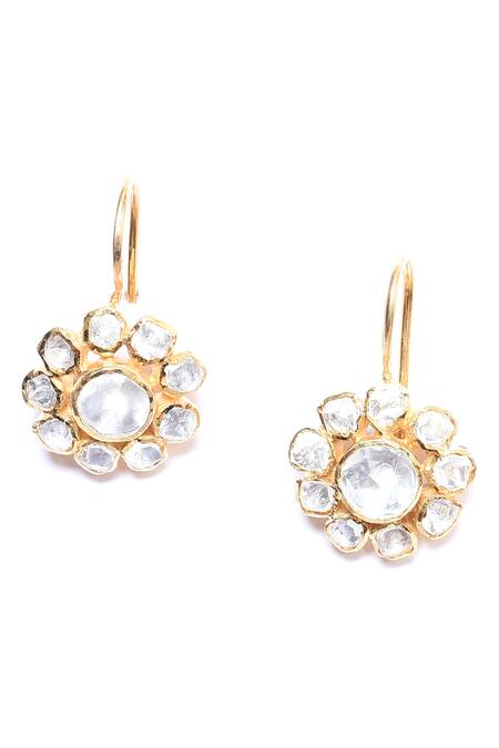 Buy_Ivorine_White Diamonds, Stones Polki Embellished Floral Stud Earrings _Online_at_Aza_Fashions