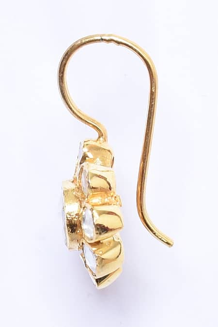 Shop_Ivorine_White Diamonds, Stones Polki Embellished Floral Stud Earrings _Online_at_Aza_Fashions