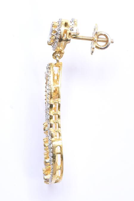 Shop_Ivorine_White Metallic Thread, Diamonds Embellished Tiered Drop Earrings _Online_at_Aza_Fashions