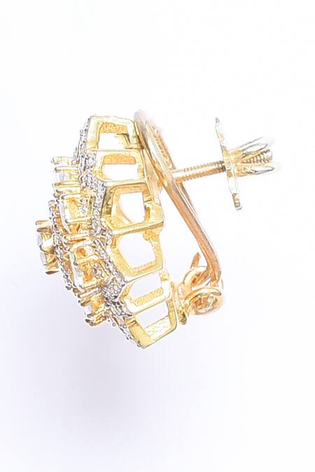 Shop_Ivorine_White Stones, Diamonds Embellished Floral Stud Earrings _Online_at_Aza_Fashions