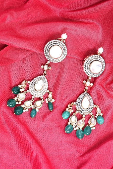 Ivorine Emerald Embellished Tassel Earrings 