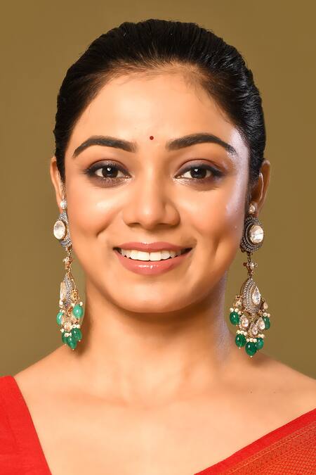 Ivorine_White Diamonds, Stones, Crystals Emerald Embellished Tassel Earrings _Online_at_Aza_Fashions