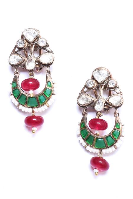 Buy_Ivorine_White Diamonds, Stones Crescent Embellished Earrings _Online_at_Aza_Fashions
