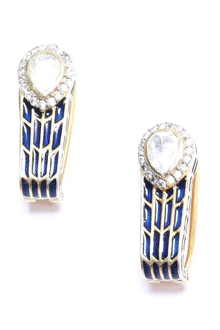 Buy_Ivorine_Blue Diamonds, Stones Enamel Moissanite Embellished Earrings _Online_at_Aza_Fashions