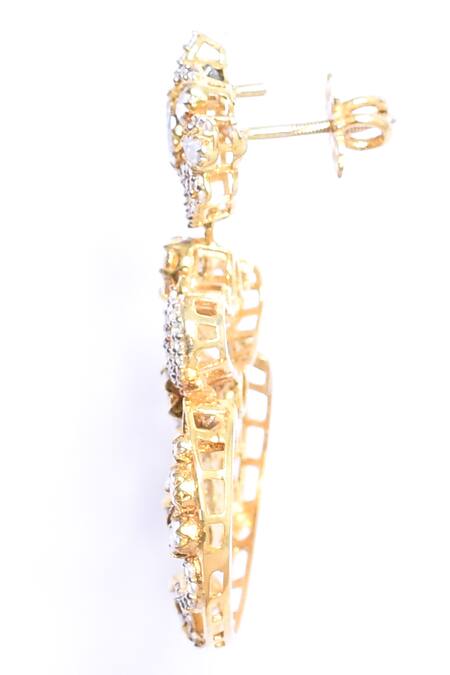 Shop_Ivorine_White Metallic Thread, Diamonds Embellished Chandbali Earrings _Online_at_Aza_Fashions