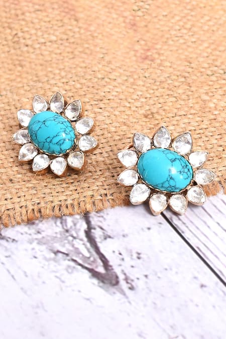 Ivorine Turquoise Embellished Stud Earrings 