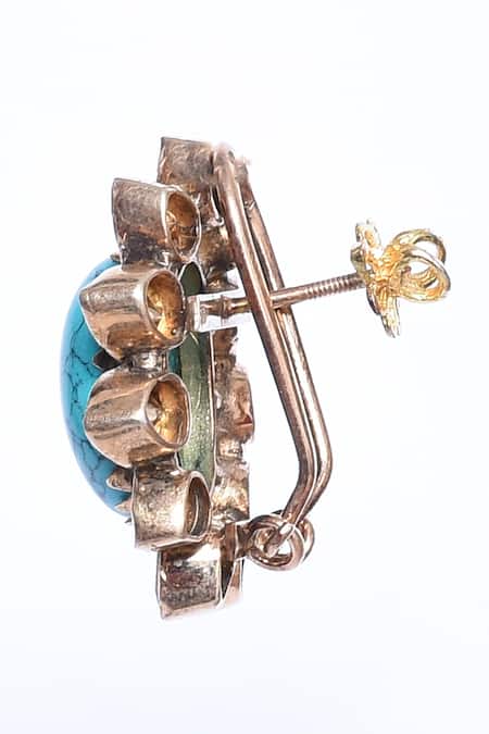 Buy_Ivorine_Blue Mirrors, Stones Turquoise Embellished Stud Earrings _Online_at_Aza_Fashions