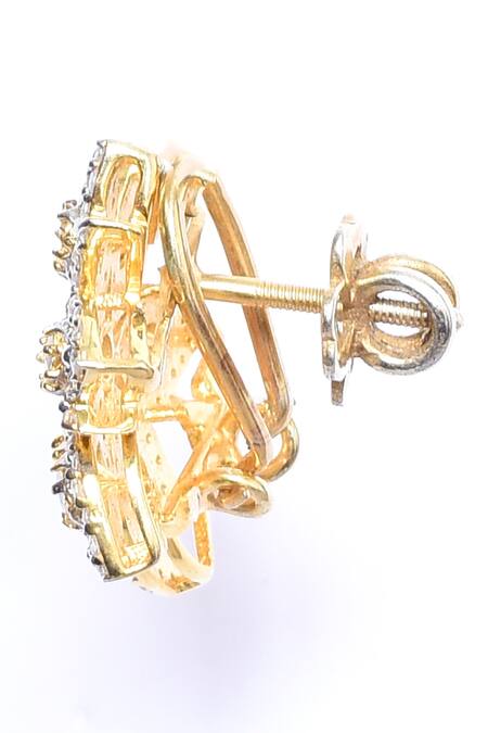 Shop_Ivorine_White Diamonds, Stones Embellished Flower Stud Earrings _Online_at_Aza_Fashions