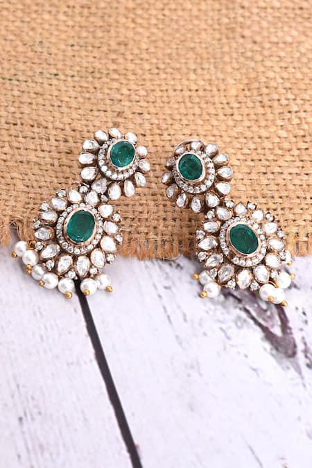 Ivorine Emerald Embellished Tiered Drop Earrings 