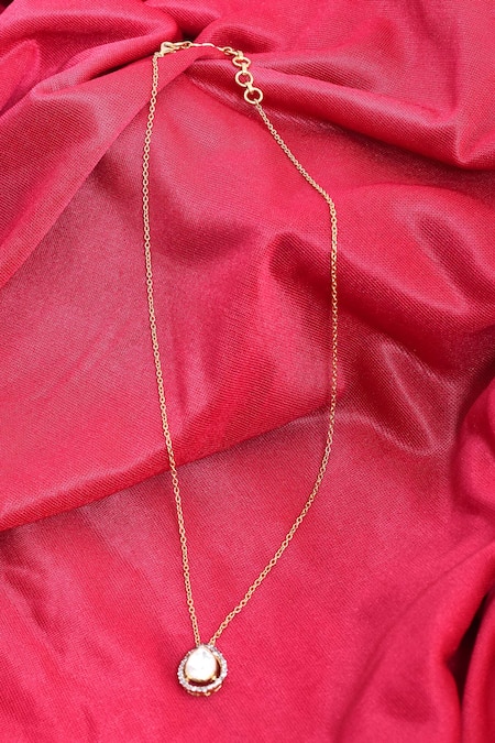 Ivorine Drop Moissanite Polki Pendant Necklace 