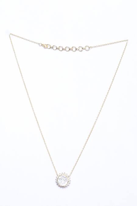 Buy_Ivorine_White Circular Moissanite Polki Pendant Necklace _Online_at_Aza_Fashions