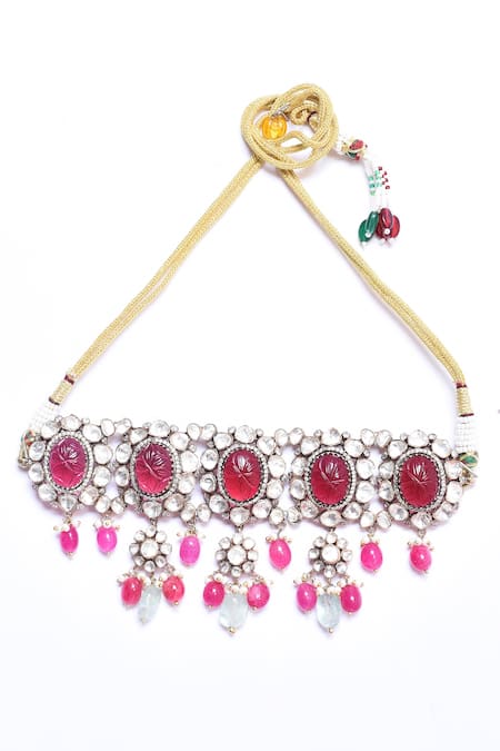 Buy_Ivorine_Red Stones Ruby Embellished Choker Set _Online_at_Aza_Fashions
