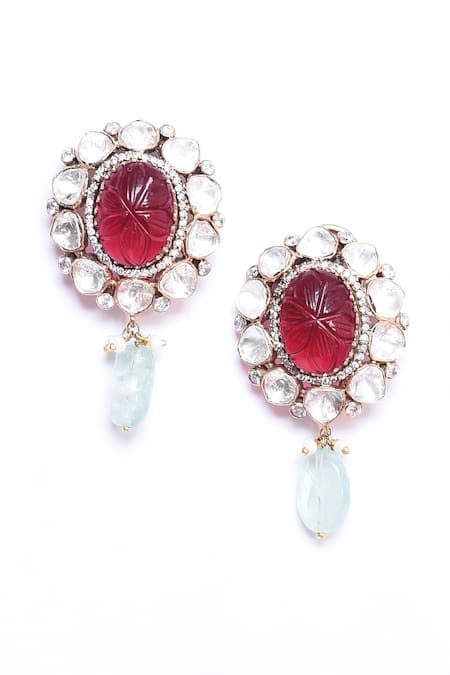 Ivorine_Red Stones Ruby Embellished Choker Set _at_Aza_Fashions