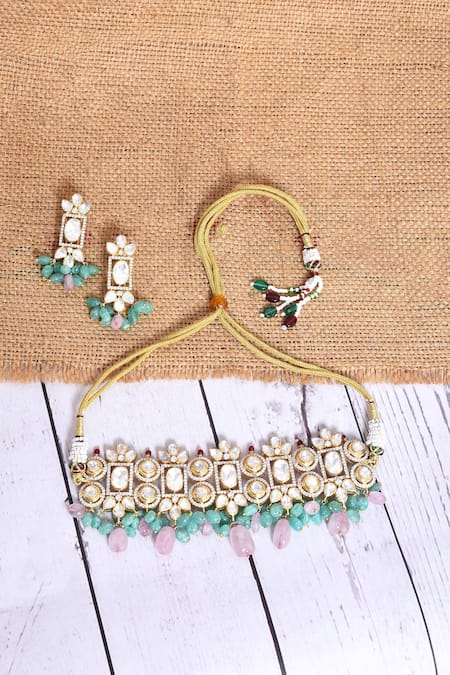 Ivorine Geometric Embellished Choker Set 