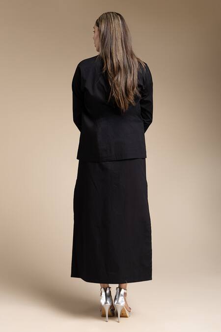 Shop House Of Manaa Black Cotton Applique Round Neck Embroidered Top And Skirt Set at Aza Fashions Shop_House Of Manaa_Black Cotton Applique Round Neck Embroidered Top And Skirt Set_at_Aza_Fashions