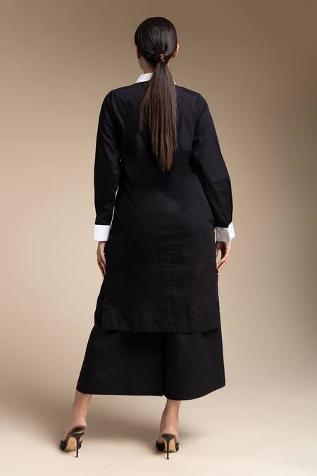 Shop House Of Manaa Black Cotton Embroidery Collared Placement Tunic And Palazzo Set at Aza Fashions Shop_House Of Manaa_Black Cotton Embroidery Collared Placement Tunic And Palazzo Set_at_Aza_Fashions