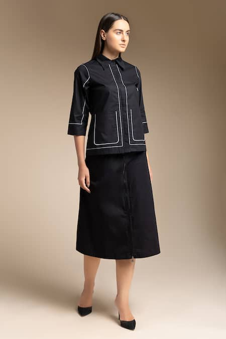 House of Manaa Contrast Striped Shirt & Skirt Set 