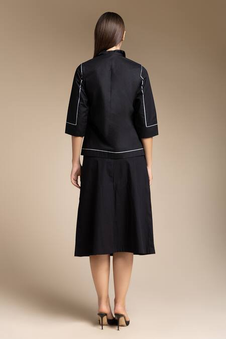 Shop House Of Manaa Black Cotton Round Neck Contrast Striped Shirt And Skirt Set at Aza Fashions Shop_House Of Manaa_Black Cotton Round Neck Contrast Striped Shirt And Skirt Set_at_Aza_Fashions
