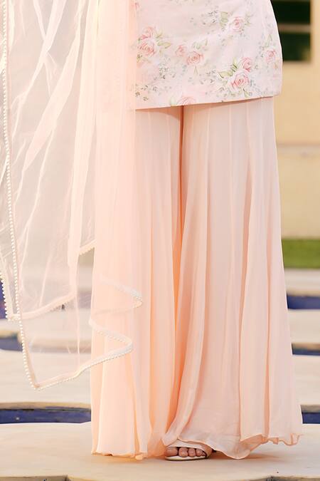 Shop House Of TA-YA Pink Cotton Satin, Georgette, Net Floral Print Short Kurta Sharara Set Online at Aza Fashions Shop_House Of TA-YA_Pink Cotton Satin, Georgette, Net Floral Print Short Kurta Sharara Set _Online_at_Aza_Fashions