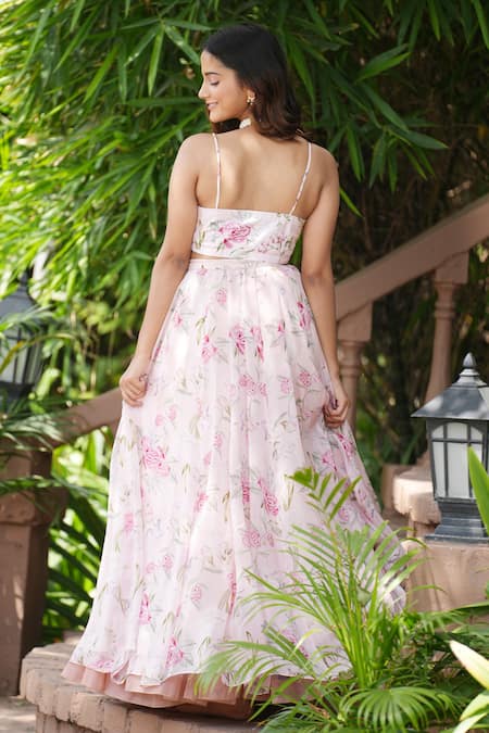 House Of TA-YA Flower Print Blouse & Lehenga Set 