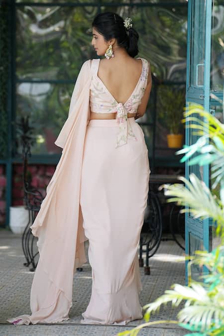 House Of TA-YA Pre-Draped Saree With Printed Blouse 