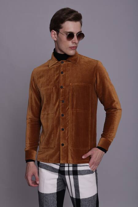 Lacquer Embassy Gold Velvet Solid Aurum Shirt 