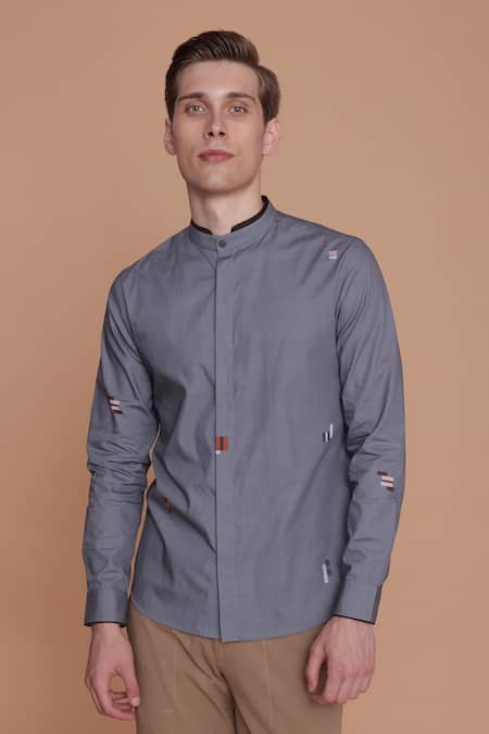 Lacquer Embassy Blue Cotton Printed Abstract Buxton Shirt 