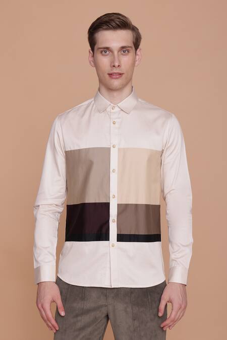 Lacquer Embassy Cedar Striped Pattern Cotton Shirt 