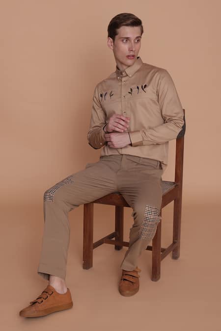 Lacquer Embassy_Beige Cotton Embroidery Shirt _at_Aza_Fashions