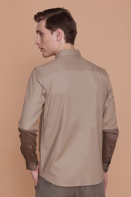 Shop_Lacquer Embassy_Beige Cotton Embroidery Floral Shirt _at_Aza_Fashions