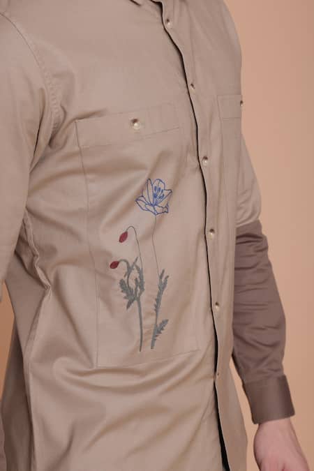 Buy_Lacquer Embassy_Beige Cotton Embroidery Floral Shirt _Online_at_Aza_Fashions