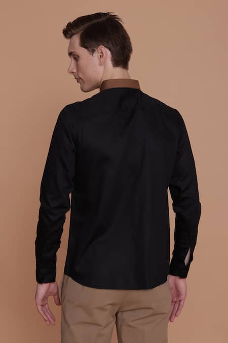 Shop_Lacquer Embassy_Black Cotton Satin Embroidery Plus Thread Shirt _at_Aza_Fashions