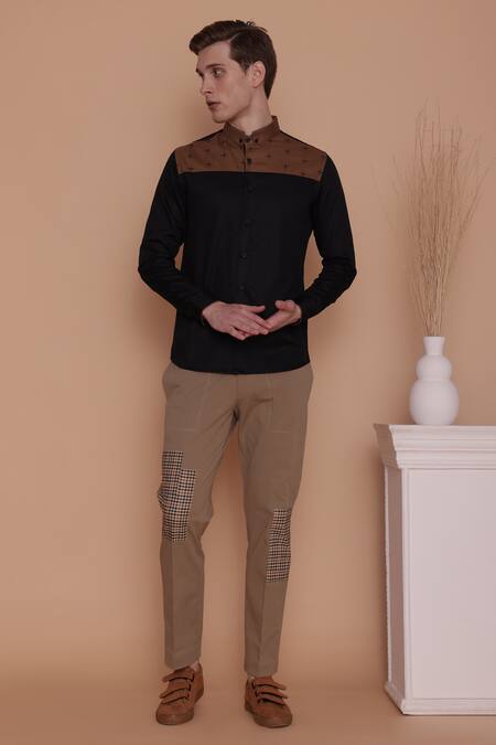 Shop_Lacquer Embassy_Black Cotton Satin Embroidery Plus Thread Shirt _Online_at_Aza_Fashions