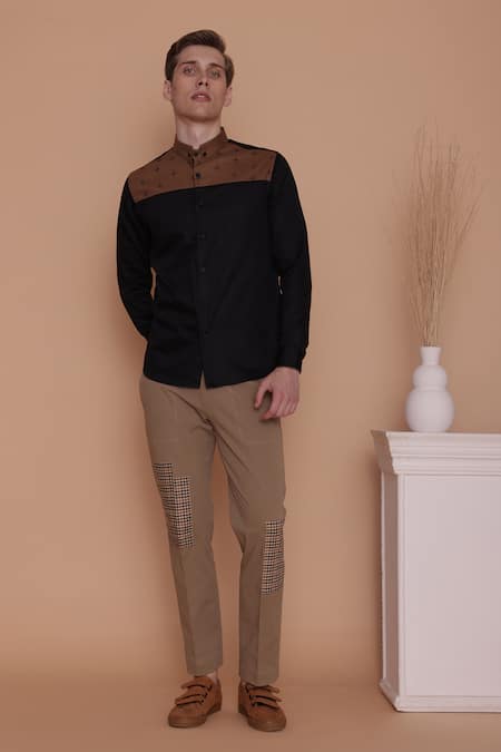 Lacquer Embassy_Black Cotton Satin Embroidery Plus Thread Shirt _at_Aza_Fashions