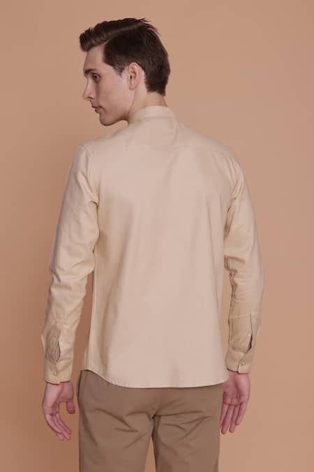Shop_Lacquer Embassy_Beige Cotton Embroidery Floral Shirt _at_Aza_Fashions